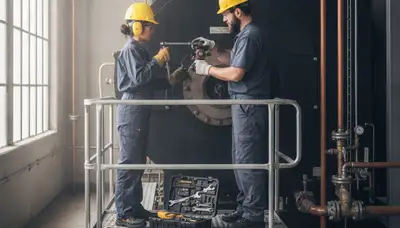 Boiler repair technician servicing a New Orleans, LA home heating system