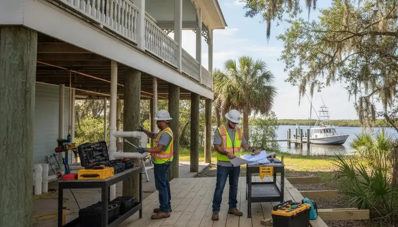 Plumber repairing pipes in New Orleans, LA for a local plumbing service