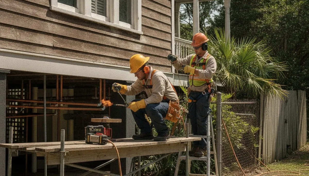Plumber repairing a pipe in New Orleans, LA for fast plumbing repair service