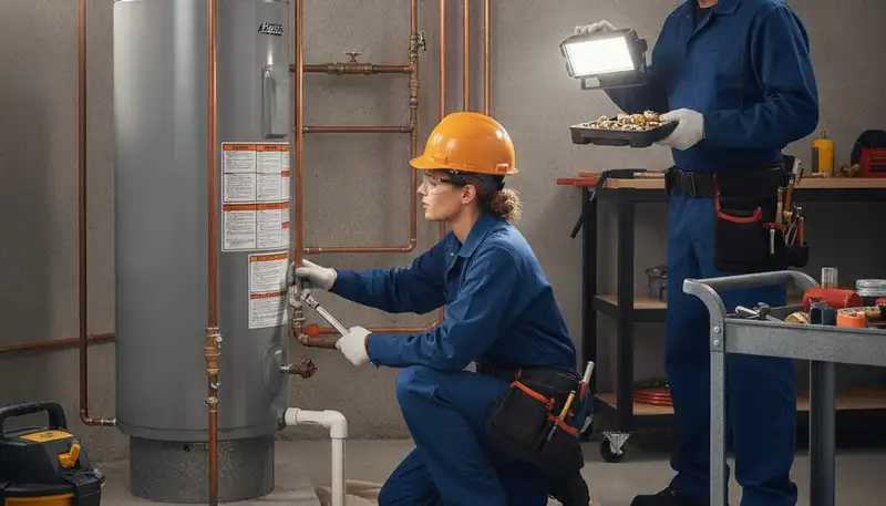 Plumber repairing pipe in New Orleans, LA home for fast plumbing service