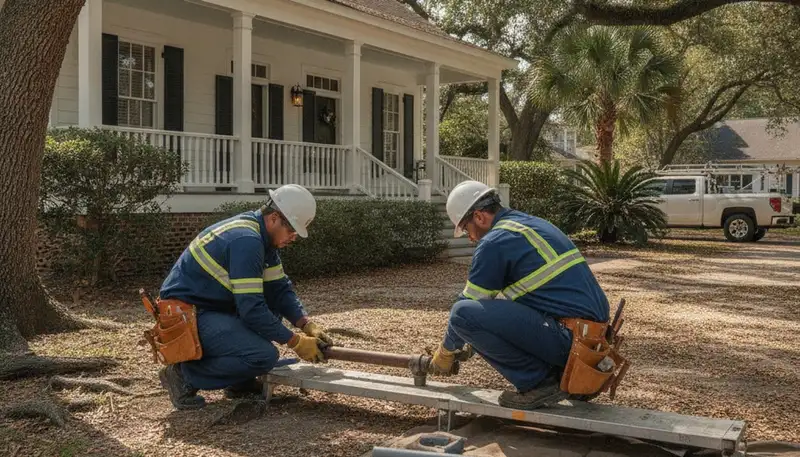 Plumber repairing a leak in New Orleans, LA for residential plumbing service