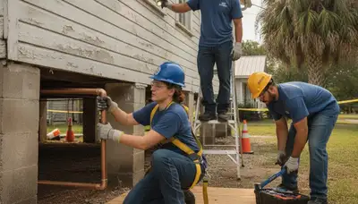 Plumber repairing a leak in New Orleans, LA for a local plumbing repair service