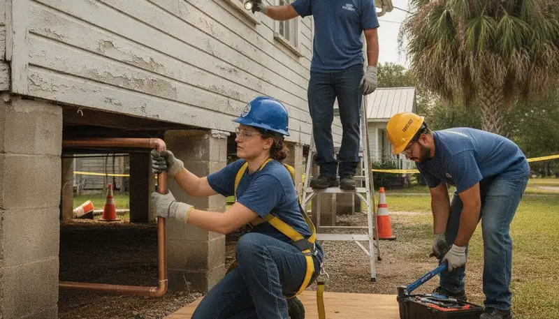Plumber repairing a leak in New Orleans, LA for a local plumbing repair service