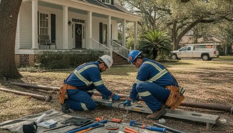 Plumber repairing a pipe in New Orleans, LA for residential plumbing service