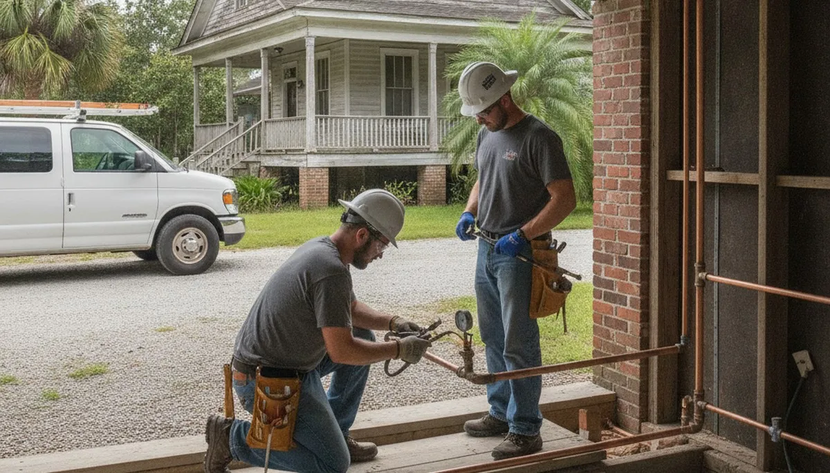 Plumber repairing a pipe in New Orleans, LA for plumbing repair service