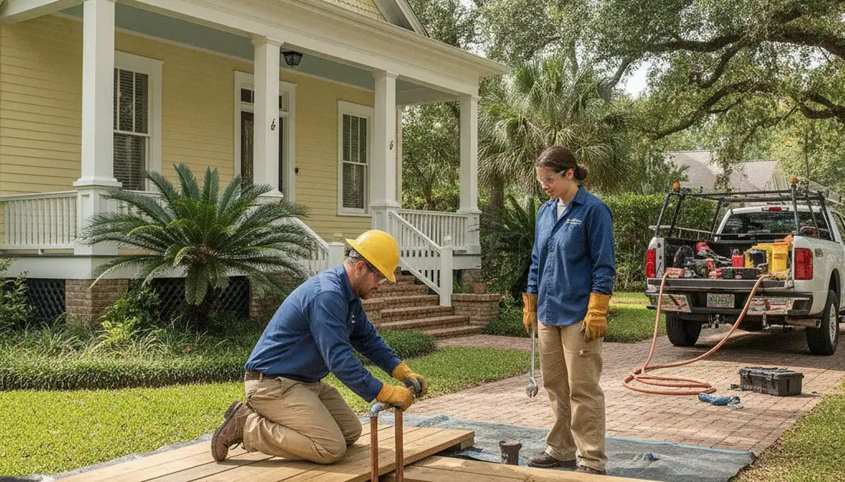 Plumber repairing a pipe in New Orleans, LA for plumbing repair service