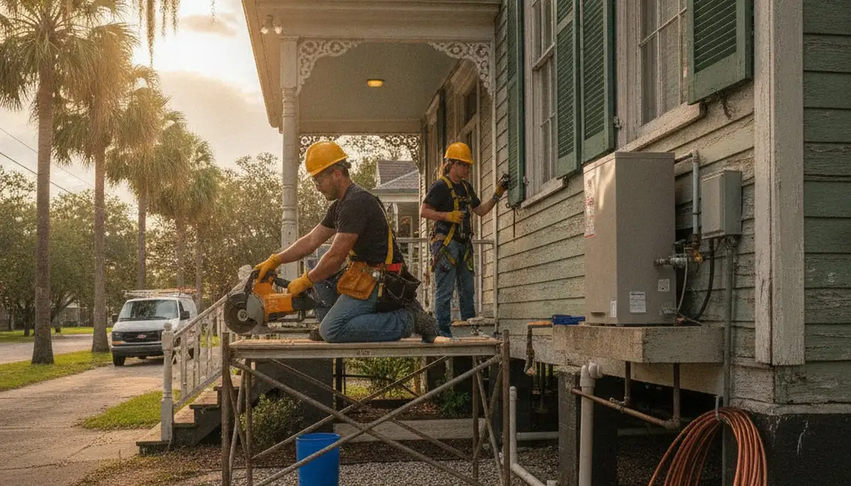 New Orleans, LA plumber repairing a residential plumbing leak for local plumbing repair service