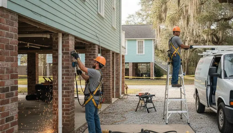 Plumber repairing a leak in New Orleans, LA for plumbing repair service
