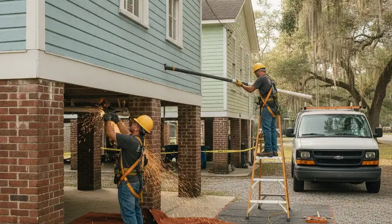 Plumber repairing pipe leak in New Orleans, LA for plumbing repair service