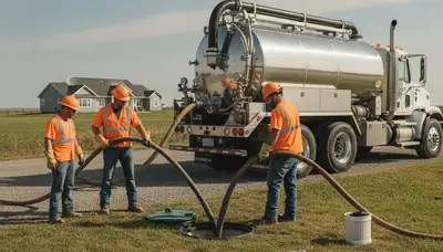 Septic pumping truck servicing a New Orleans, LA home for fast plumbing maintenance