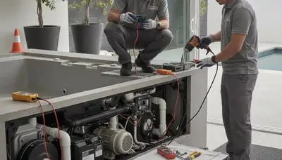 Spa repair technician servicing a residential spa in New Orleans, LA