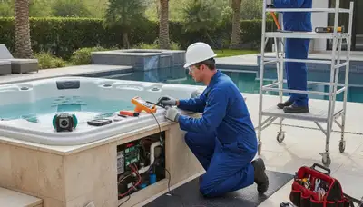 New Orleans plumber inspecting a residential spa repair connection for leaks